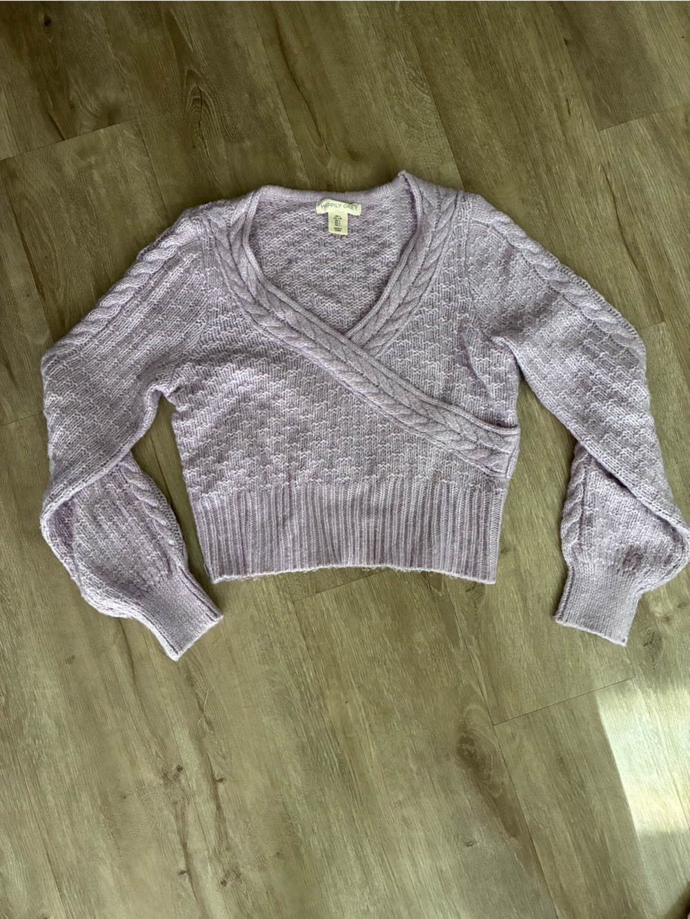 Soft Lilac Cable-Knit Cropped Sweater
